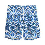 Blue And White Aztec Pattern Print Men's Sports Shorts