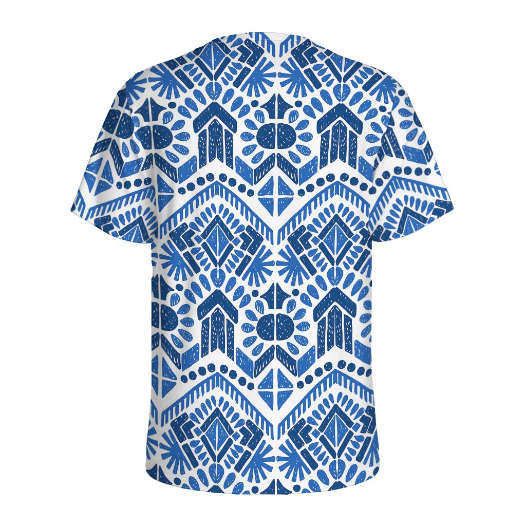 Blue And White Aztec Pattern Print Men's Sports T-Shirt