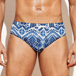 Blue And White Aztec Pattern Print Men's Swim Briefs