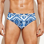 Blue And White Aztec Pattern Print Men's Swim Briefs