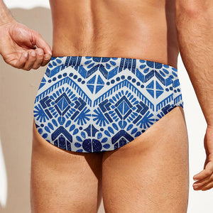 Blue And White Aztec Pattern Print Men's Swim Briefs