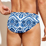 Blue And White Aztec Pattern Print Men's Swim Briefs