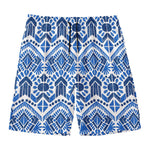 Blue And White Aztec Pattern Print Men's Swim Trunks
