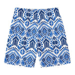 Blue And White Aztec Pattern Print Men's Swim Trunks