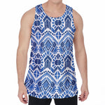 Blue And White Aztec Pattern Print Men's Velvet Tank Top