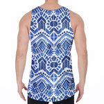 Blue And White Aztec Pattern Print Men's Velvet Tank Top