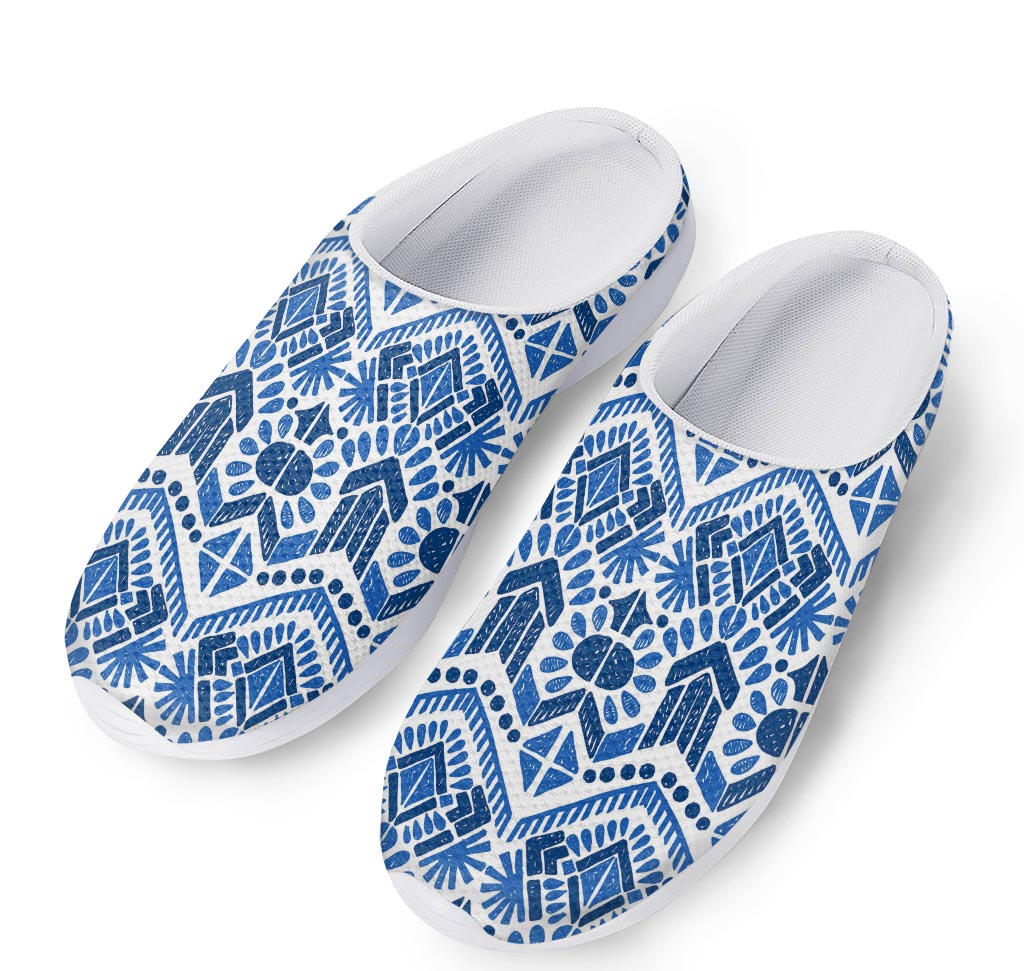 Blue And White Aztec Pattern Print Mesh Casual Shoes
