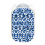 Blue And White Aztec Pattern Print Mesh Laundry Hamper