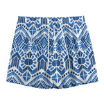 Blue And White Aztec Pattern Print Mesh Shorts