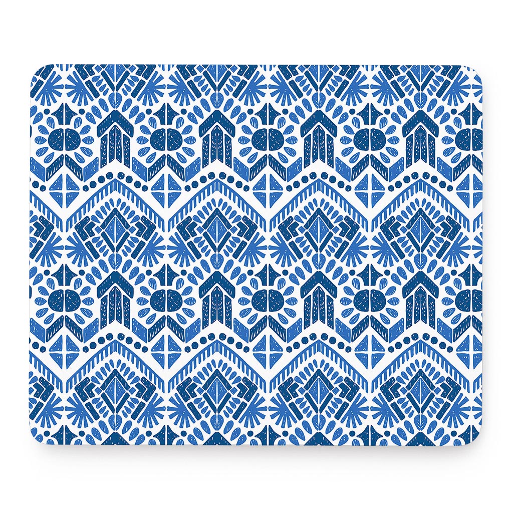 Blue And White Aztec Pattern Print Mouse Pad