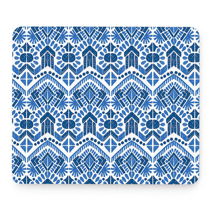 Blue And White Aztec Pattern Print Mouse Pad