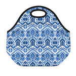 Blue And White Aztec Pattern Print Neoprene Lunch Bag