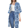 Blue And White Aztec Pattern Print Open Front Beach Cover Up