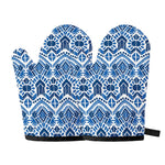 Blue And White Aztec Pattern Print Oven Mitts