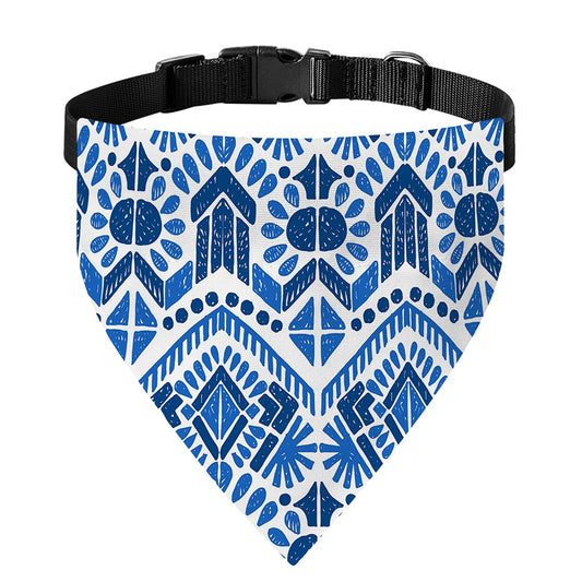 Blue And White Aztec Pattern Print Over The Collar Dog Bandana