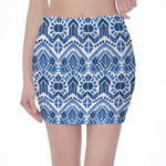 Blue And White Aztec Pattern Print Pencil Mini Skirt