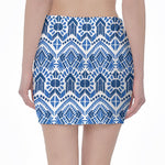 Blue And White Aztec Pattern Print Pencil Mini Skirt