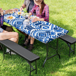 Blue And White Aztec Pattern Print Picnic Table Cover