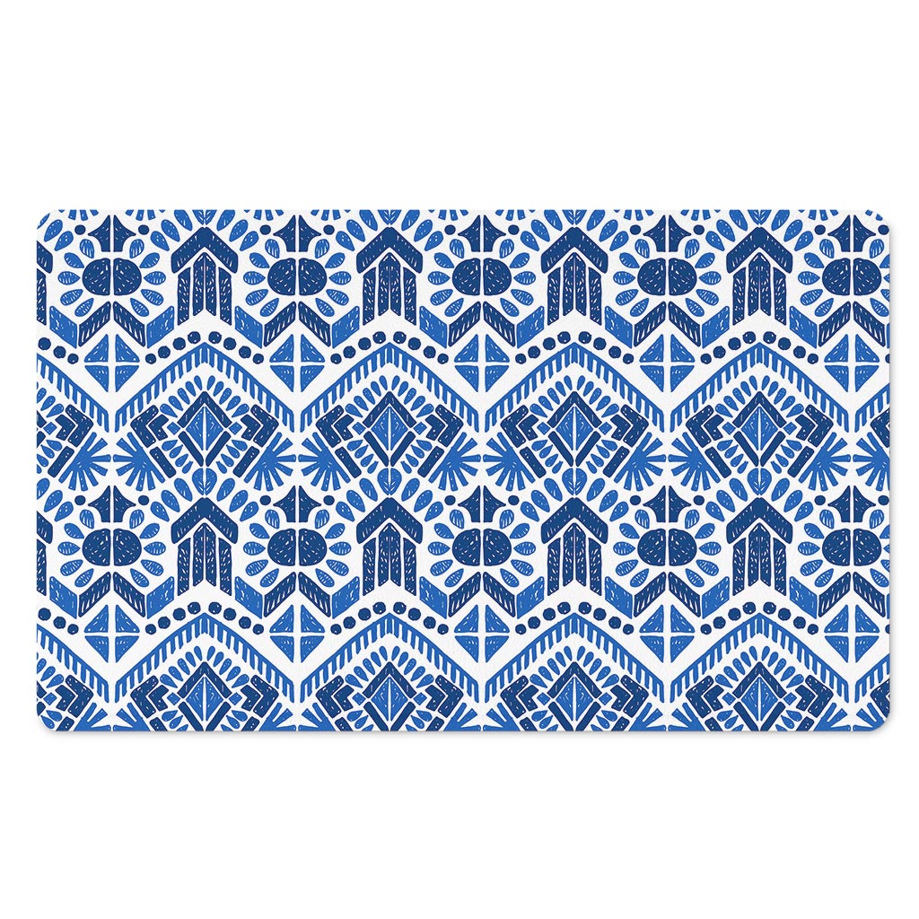Blue And White Aztec Pattern Print Polyester Doormat