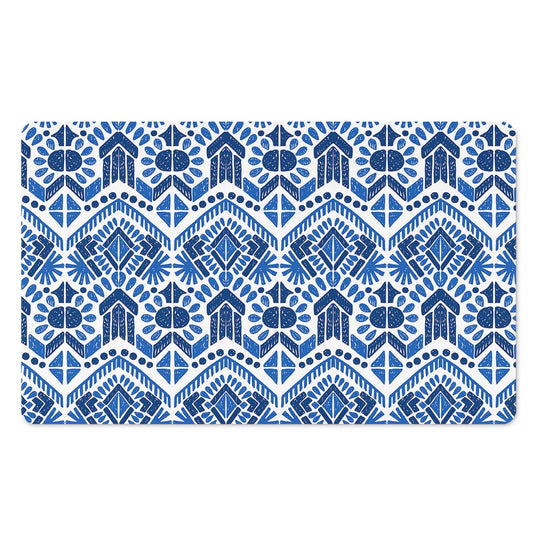 Blue And White Aztec Pattern Print Polyester Doormat