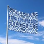 Blue And White Aztec Pattern Print Polyester Flag