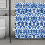 Blue And White Aztec Pattern Print Polyester Shower Curtain
