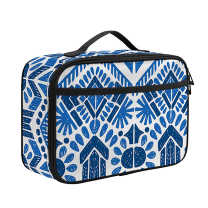 Blue And White Aztec Pattern Print Portable Lunch Bag