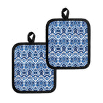 Blue And White Aztec Pattern Print Pot Holders