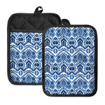 Blue And White Aztec Pattern Print Pot Holders With Pocket