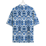 Blue And White Aztec Pattern Print Rayon Hawaiian Shirt