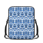 Blue And White Aztec Pattern Print Rectangular Crossbody Bag