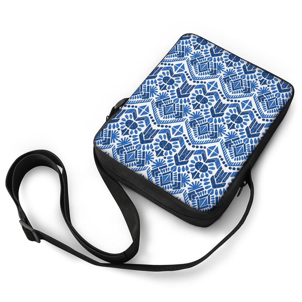 Blue And White Aztec Pattern Print Rectangular Crossbody Bag