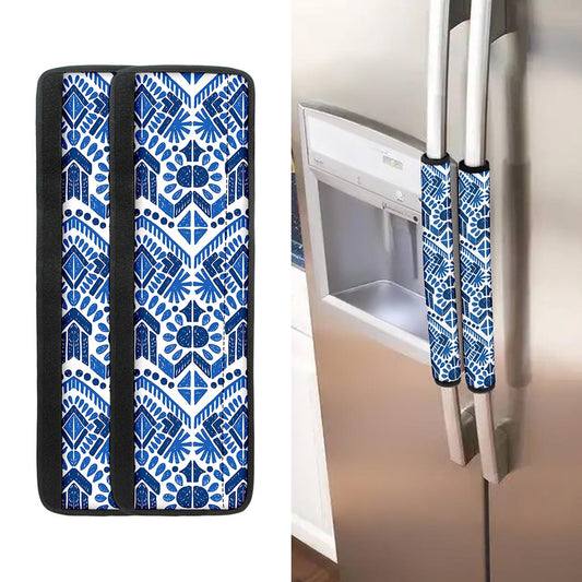 Blue And White Aztec Pattern Print Refrigerator Handle Covers