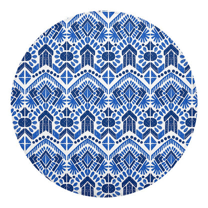 Blue And White Aztec Pattern Print Round Blanket