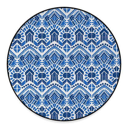 Blue And White Aztec Pattern Print Round Floor Mat