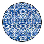 Blue And White Aztec Pattern Print Round Floor Mat