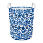 Blue And White Aztec Pattern Print Round Laundry Basket