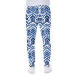Blue And White Aztec Pattern Print Scuba Joggers