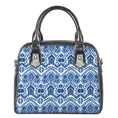 Blue And White Aztec Pattern Print Shoulder Handbag
