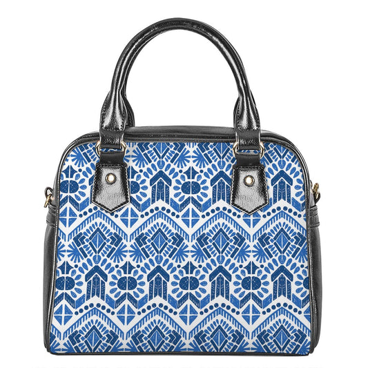 Blue And White Aztec Pattern Print Shoulder Handbag