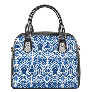 Blue And White Aztec Pattern Print Shoulder Handbag