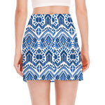 Blue And White Aztec Pattern Print Side Slit Mini Skirt