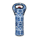 Blue And White Aztec Pattern Print Single Neoprene Wine Tote