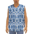 Blue And White Aztec Pattern Print Sleeveless Baseball Jersey
