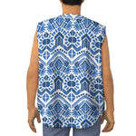 Blue And White Aztec Pattern Print Sleeveless Baseball Jersey