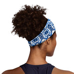 Blue And White Aztec Pattern Print Sports Headband