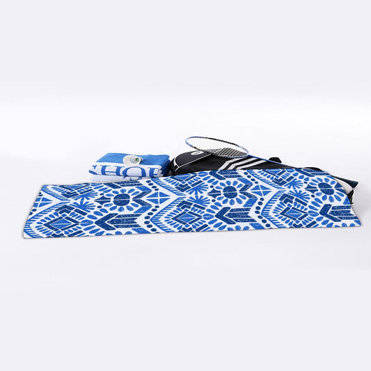 Blue And White Aztec Pattern Print Sports Towel