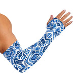 Blue And White Aztec Pattern Print Sun Protection Arm Sleeves