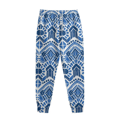 Blue And White Aztec Pattern Print Sweatpants