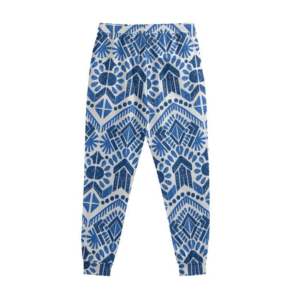Blue And White Aztec Pattern Print Sweatpants